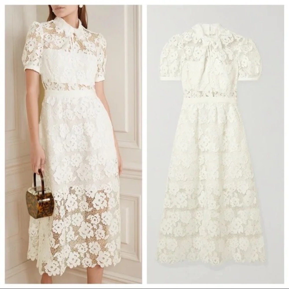 NWOT Self Portrait White Abstract Guipure Dress US10/UK14